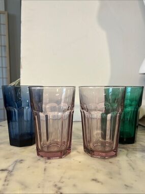Colored Glass Tumbler Set - Green, Blue, and Smoky Pink